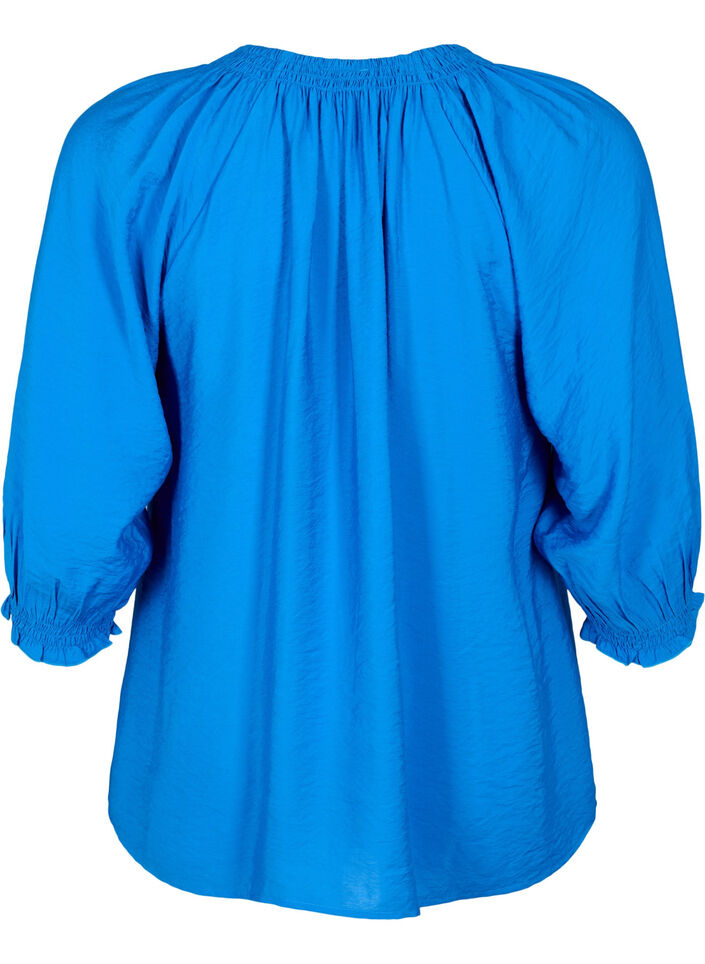 A-shape viscose blouse with 3/4 sleeves, Strong Blue, Packshot image number 1