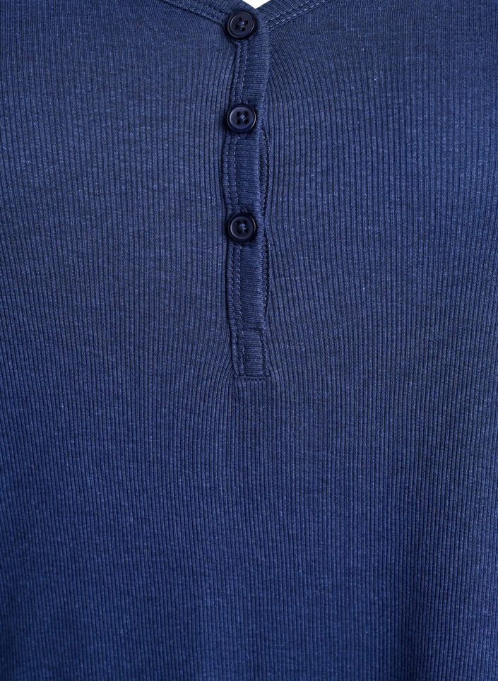 Ribbed night top with long sleeves and buttons, Blue, Packshot
