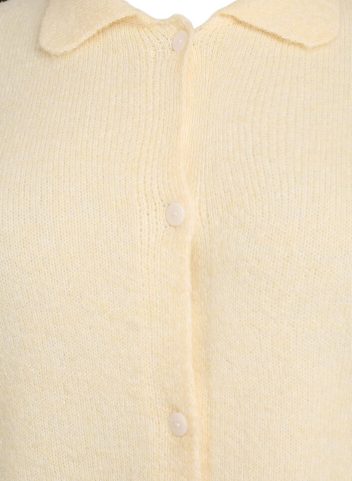 Knitted cardigan with collar and buttons, Yellow, Packshot image number 2
