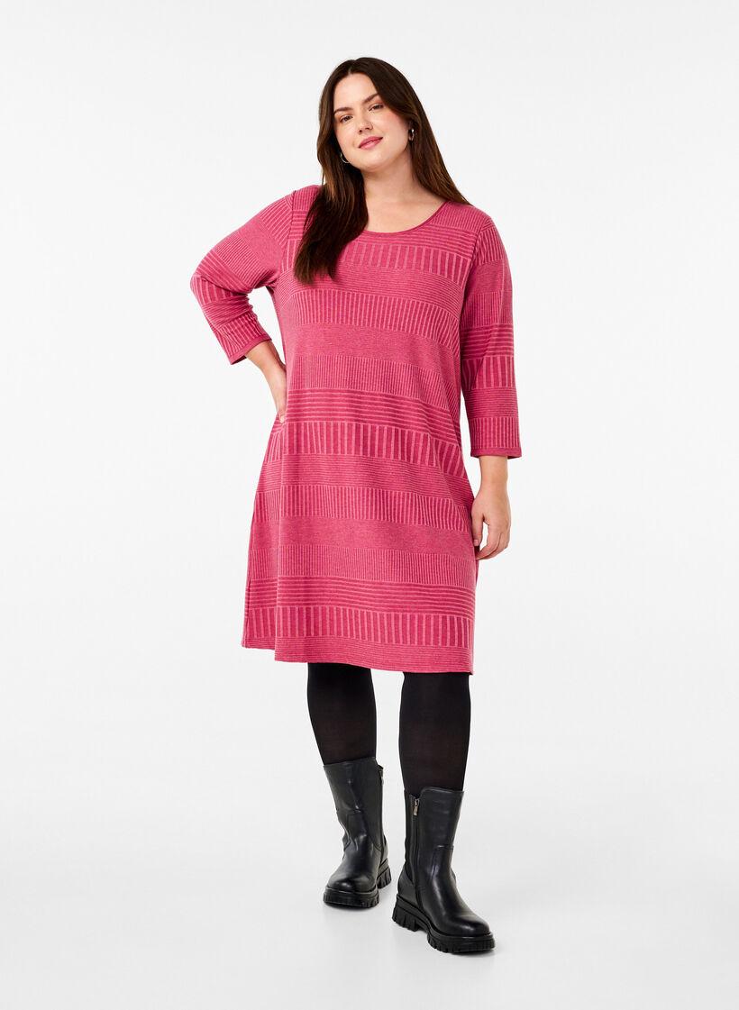 Dress with 3/4 sleeves and striped pattern, Malaga Mel., Model image number 2