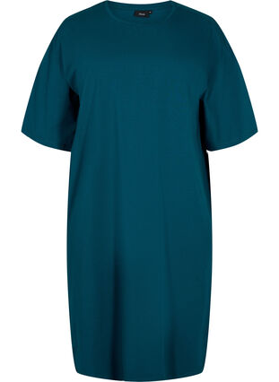 Short-sleeved cotton dress with slits, Deep Teal, Packshot image number 0