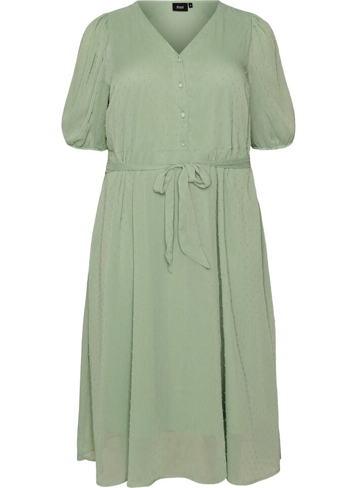 V-neck midi dress with tie fastening, Green, Packshot image number 0