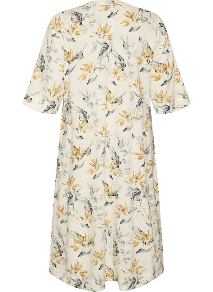 Midi dress in linen and viscose with 1/2 sleeves, White, Packshot image number 1
