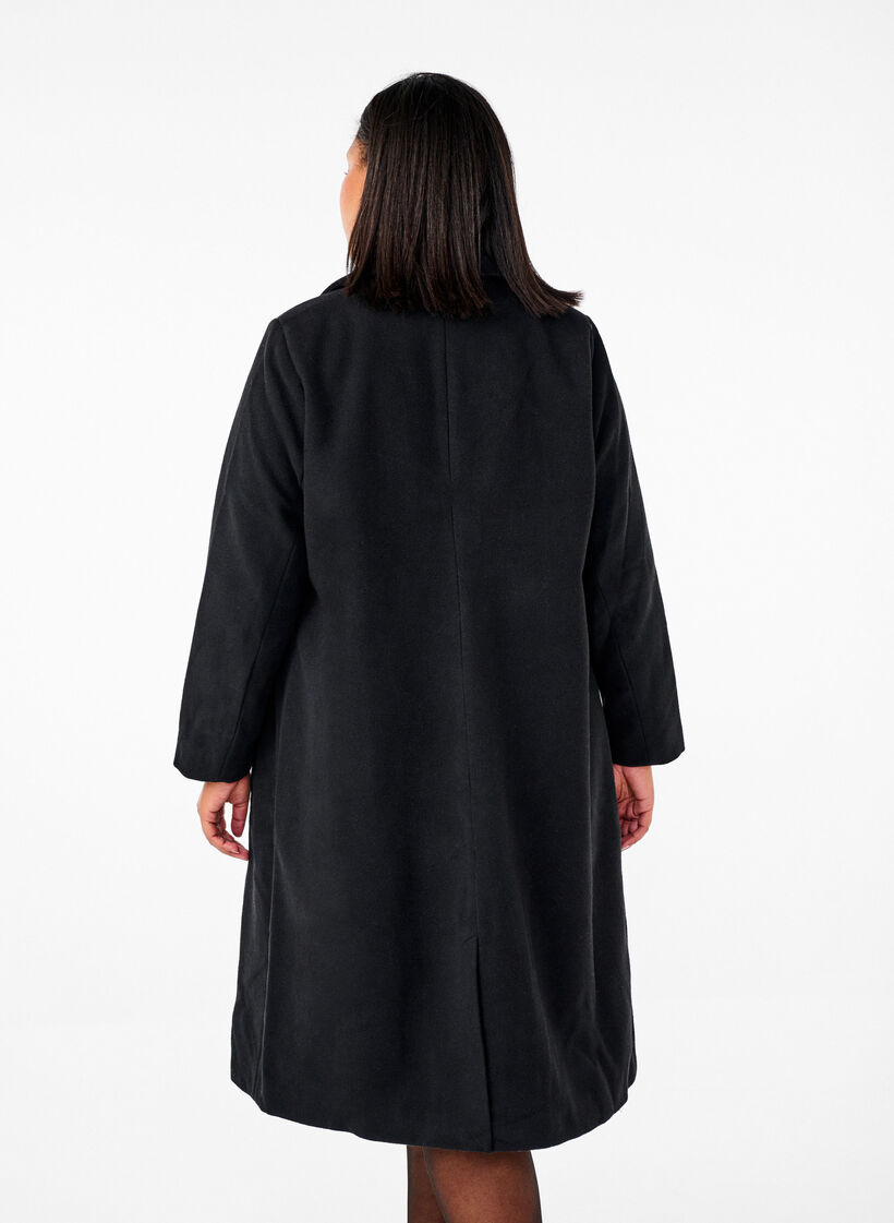 Long wool coat with pockets, Black, Model image number 1