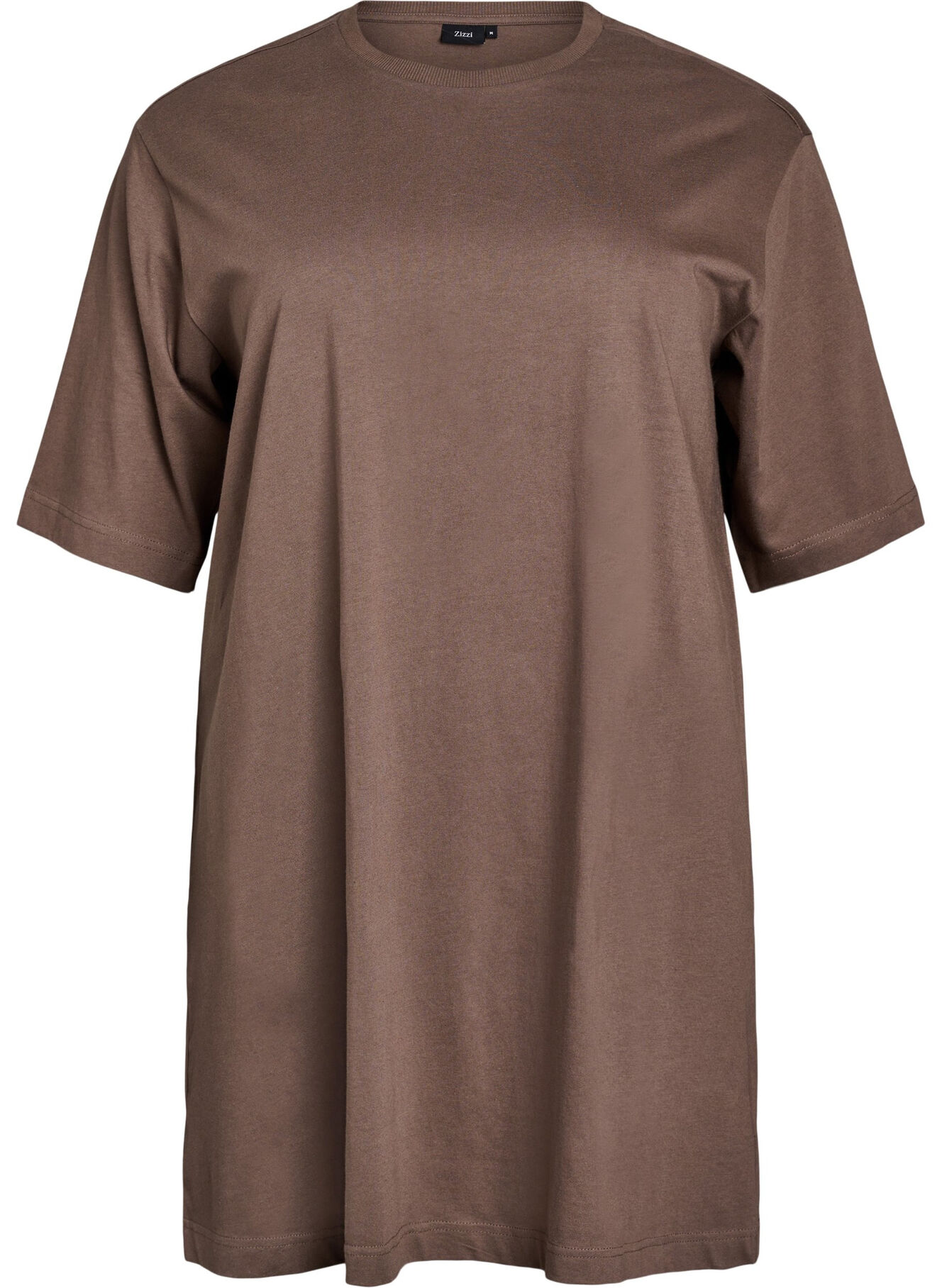 Knee-length cotton T-shirt dress - Brown - Sz. 40-64 - Zizzifashion Knee-length cotton T-shirt dress - Brown - Sz. 40-64 - Zizzifashion