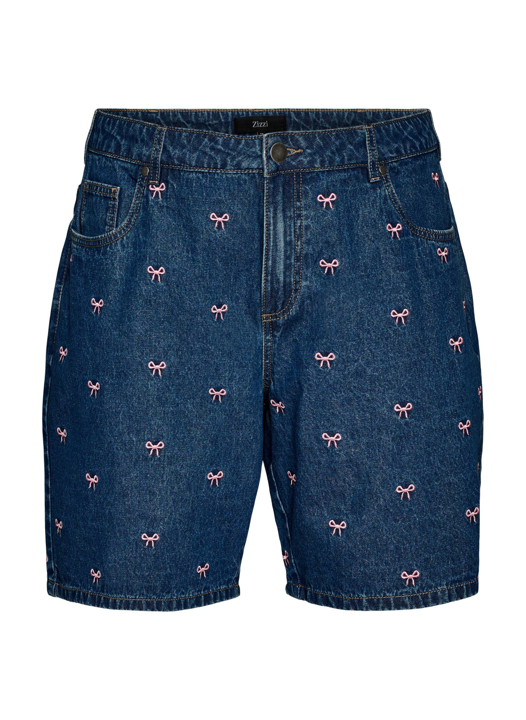ZizzifashionEmbroidered denim shorts, Blue, Packshot image number 0