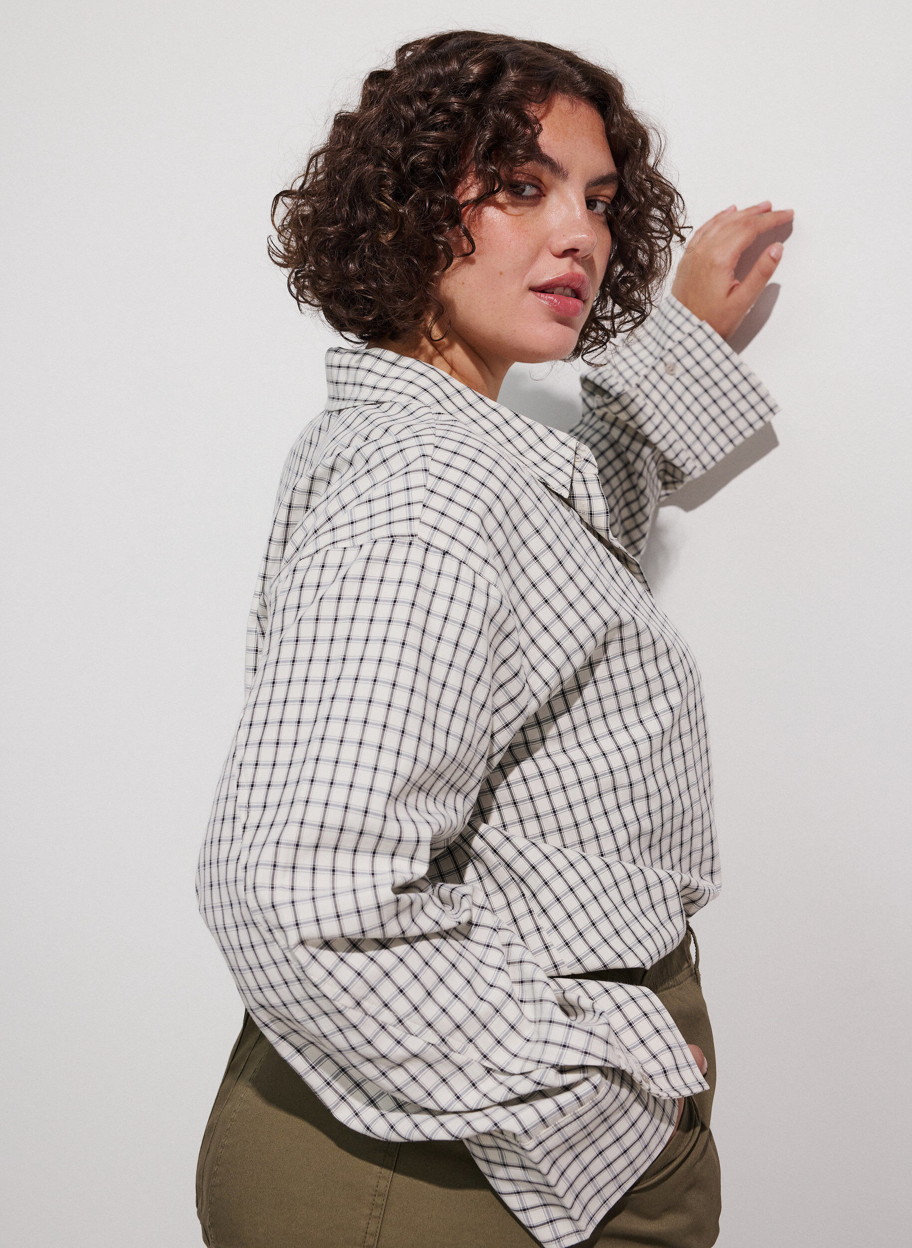 ZizzifashionChecked shirt with a chest pocket, White, Model image number 3