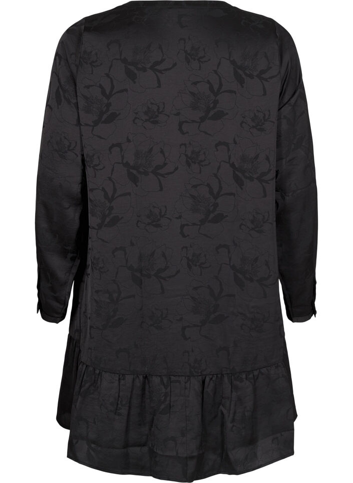 Short satin dress with tone-on-tone pattern, Black, Packshot image number 1
