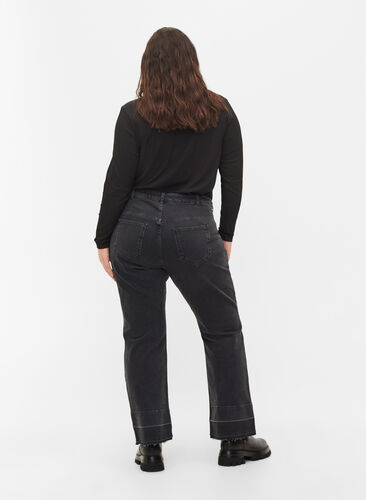 Wide fit high-waisted jeans, Grey Denim, Model image number 1