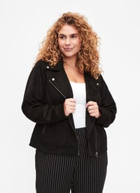 Biker jacket in faux suede, Black, Model