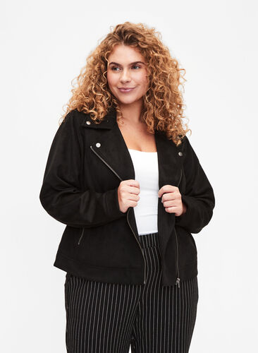 Biker jacket in faux suede, Black, Model image number 0