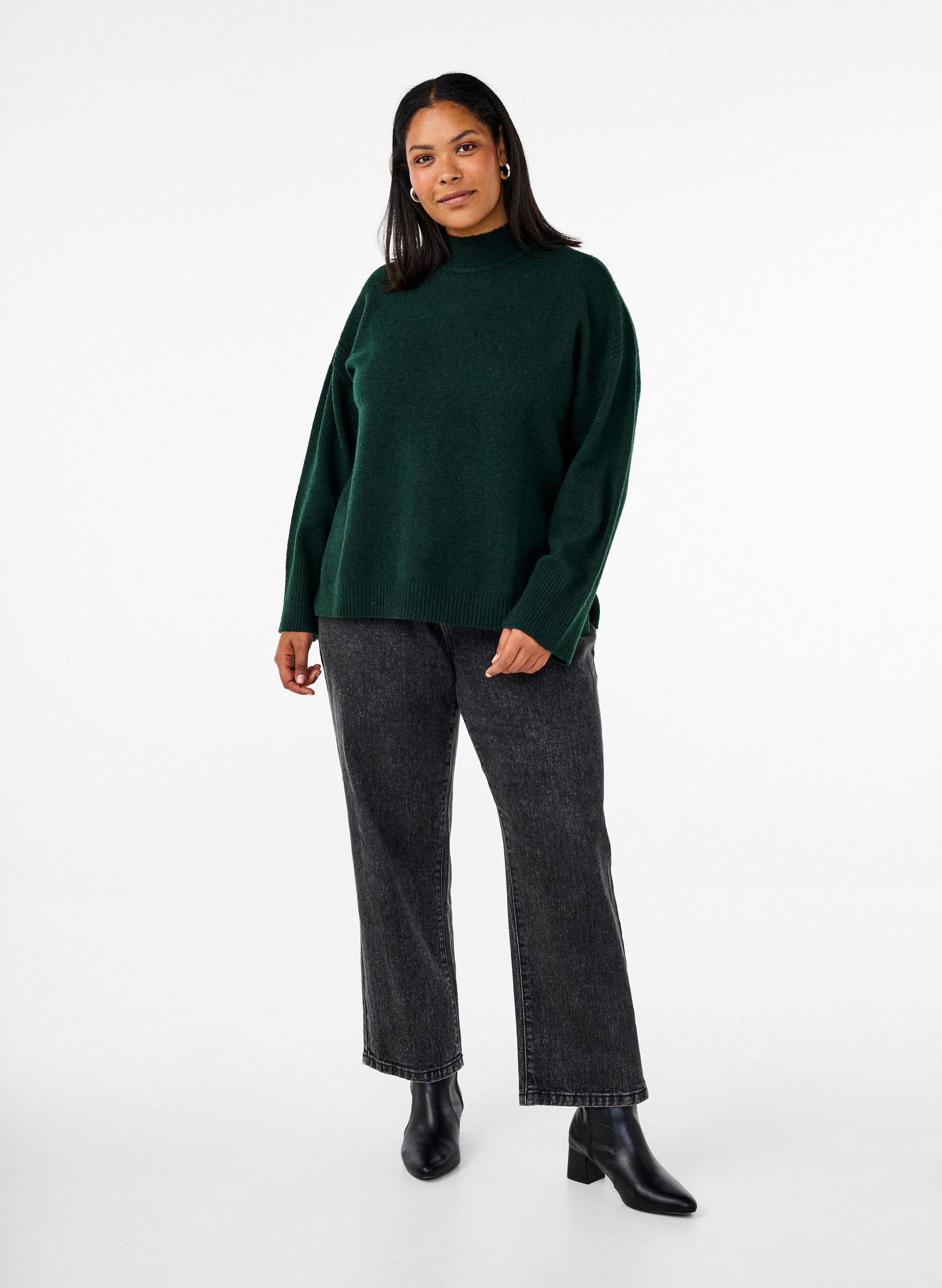 Zizzifashion Knitted jumper with ribbed edges, Scarab Mel., Model image number 2