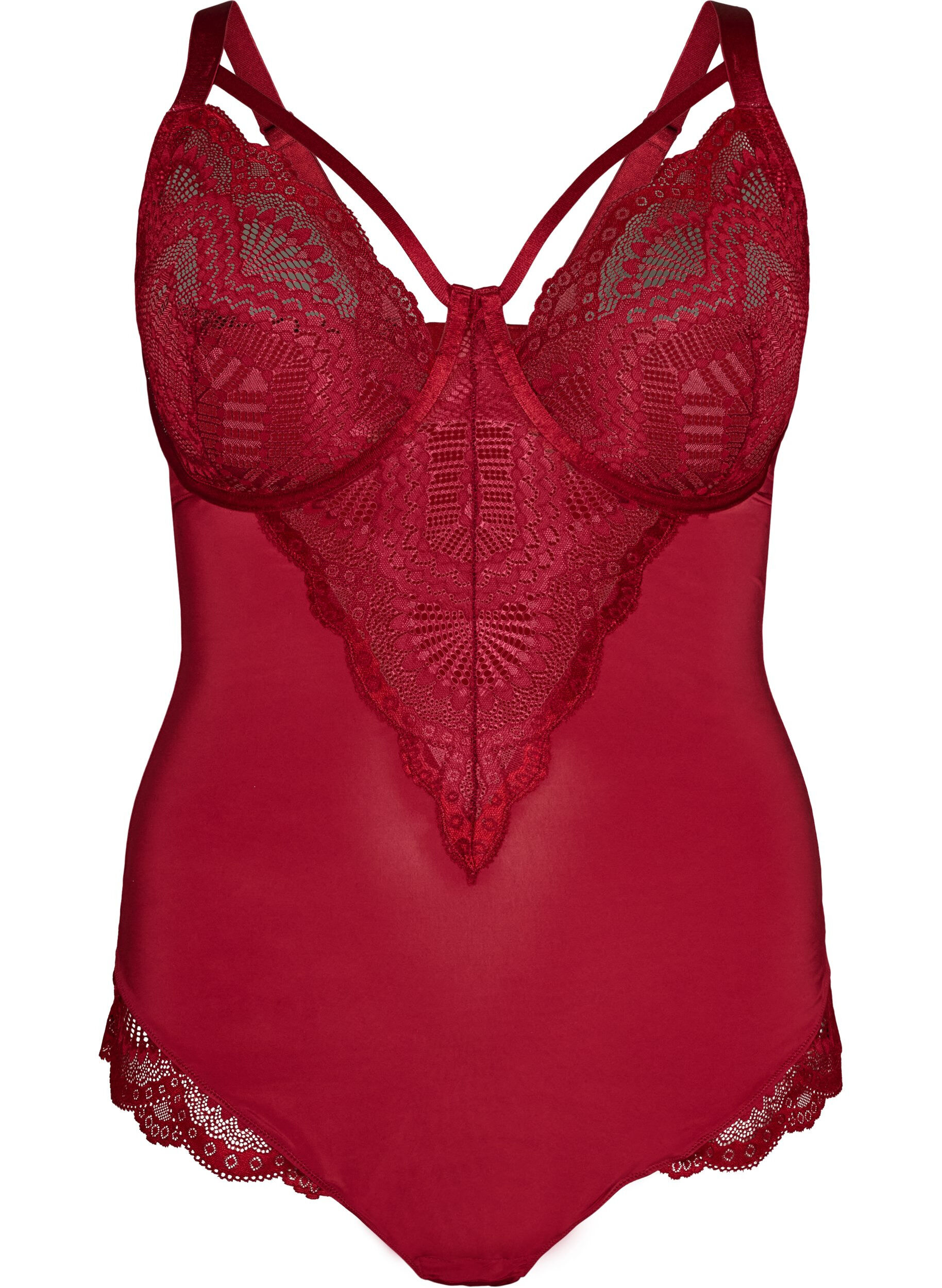 ZizzifashionUnderwired lace body with strap detail, Red, Packshot image number 0