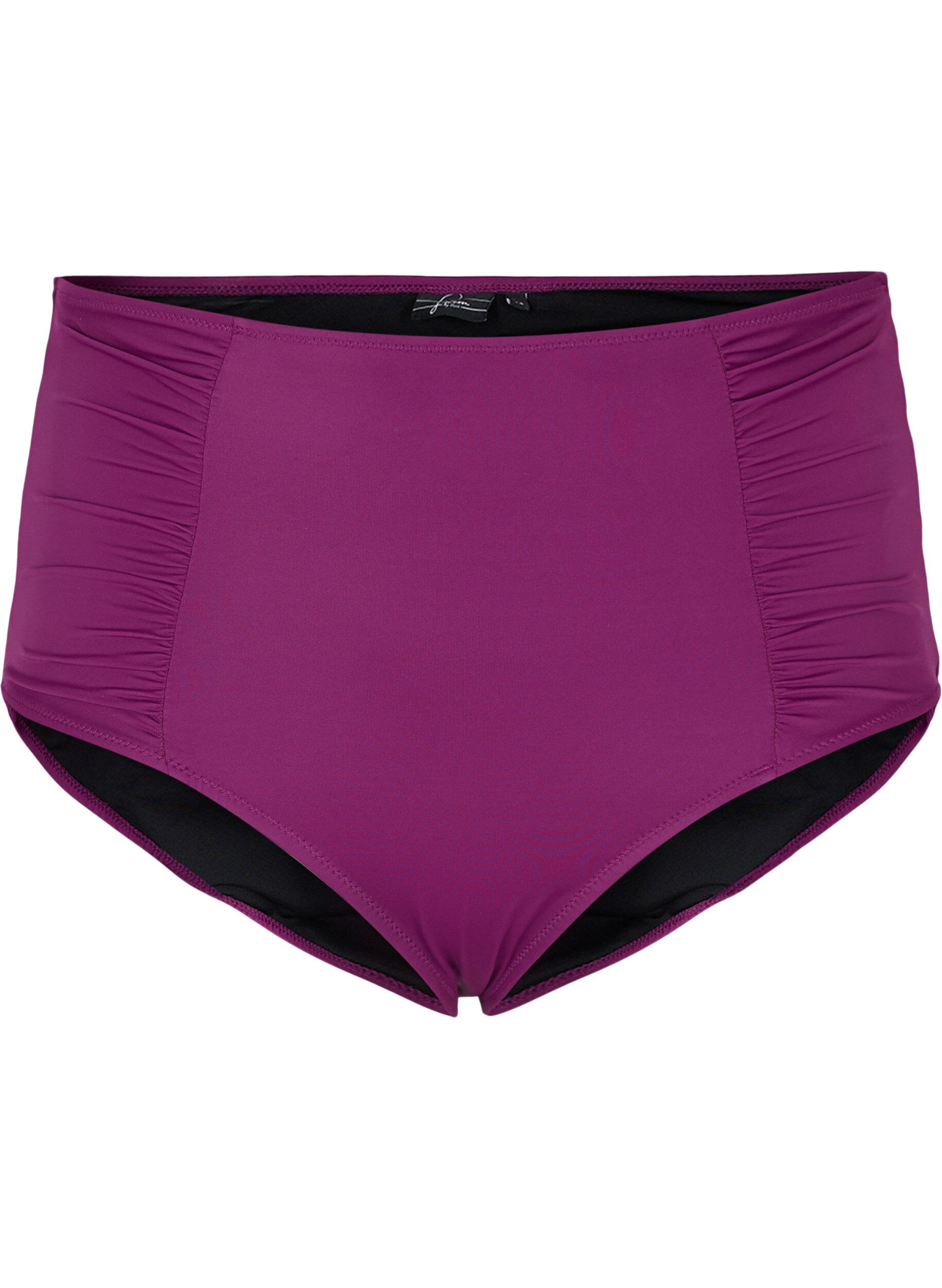 Zizzifashion High-waisted bikini bottom with ruching, Dark Purple, Packshot image number 0