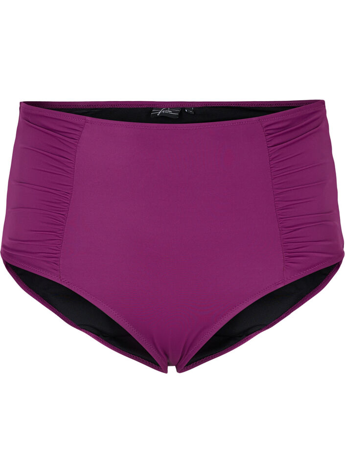 High-waisted bikini bottom with ruching, Dark Purple, Packshot image number 0