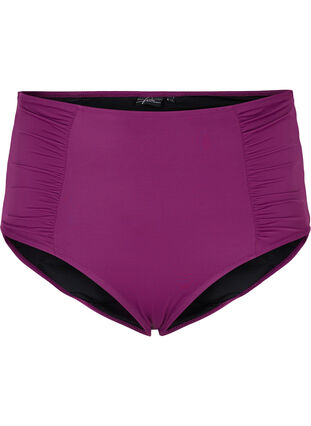 High-waisted bikini bottom with ruching, Dark Purple, Packshot image number 0