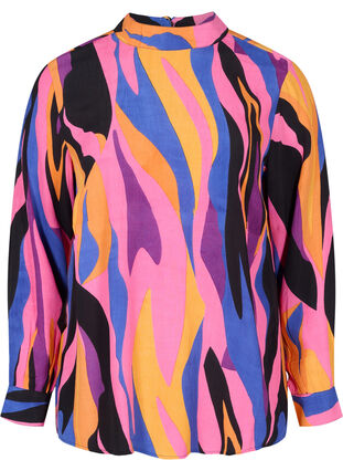 Long sleeved viscose blouse with print, Multi AOP, Packshot image number 0