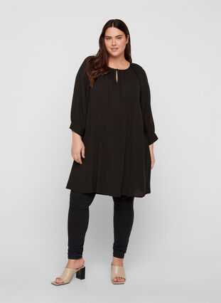 Viscose tunic with 3/4 sleeves, Black, Model image number 2