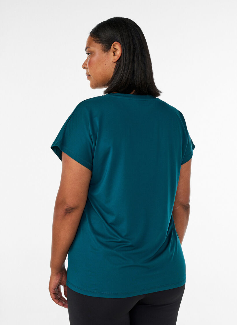 Loose training t-shirt with v-neck, Green, Model image number 2