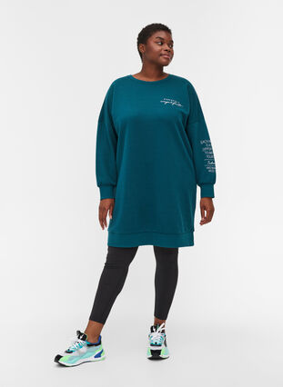 Mottled sweater dress with round neck, Deep Teal, Model image number 3