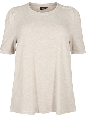 Blouse with short puff sleeves, Natural Mél, Packshot image number 0