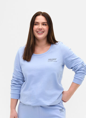 Cotton sweatshirt with text print, Blue Heron, Model image number 0