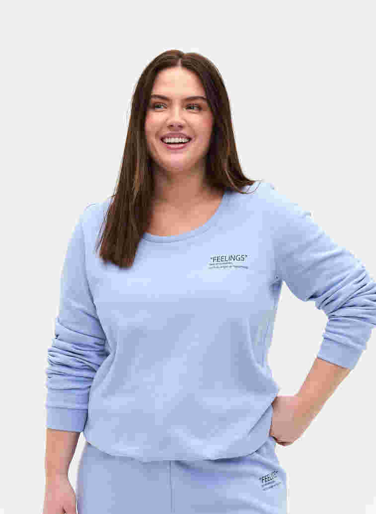 Cotton sweatshirt with text print, Blue Heron, Model