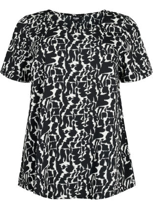 FLASH - Blouse with short sleeves and print, Black White AOP, Packshot image number 0