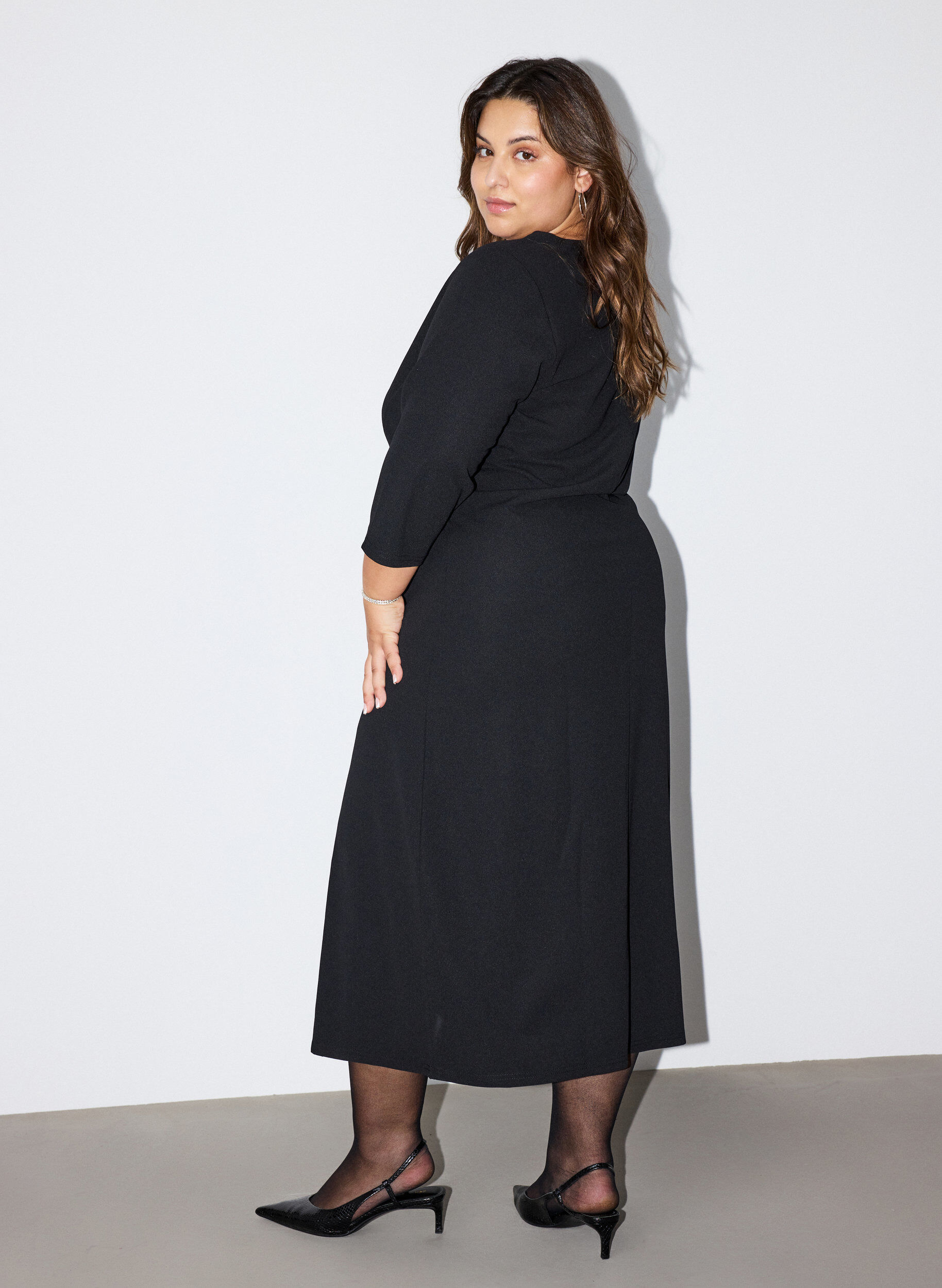 ZizzifashionJersey dress with draping and decorative buckle, Black, Model image number 1