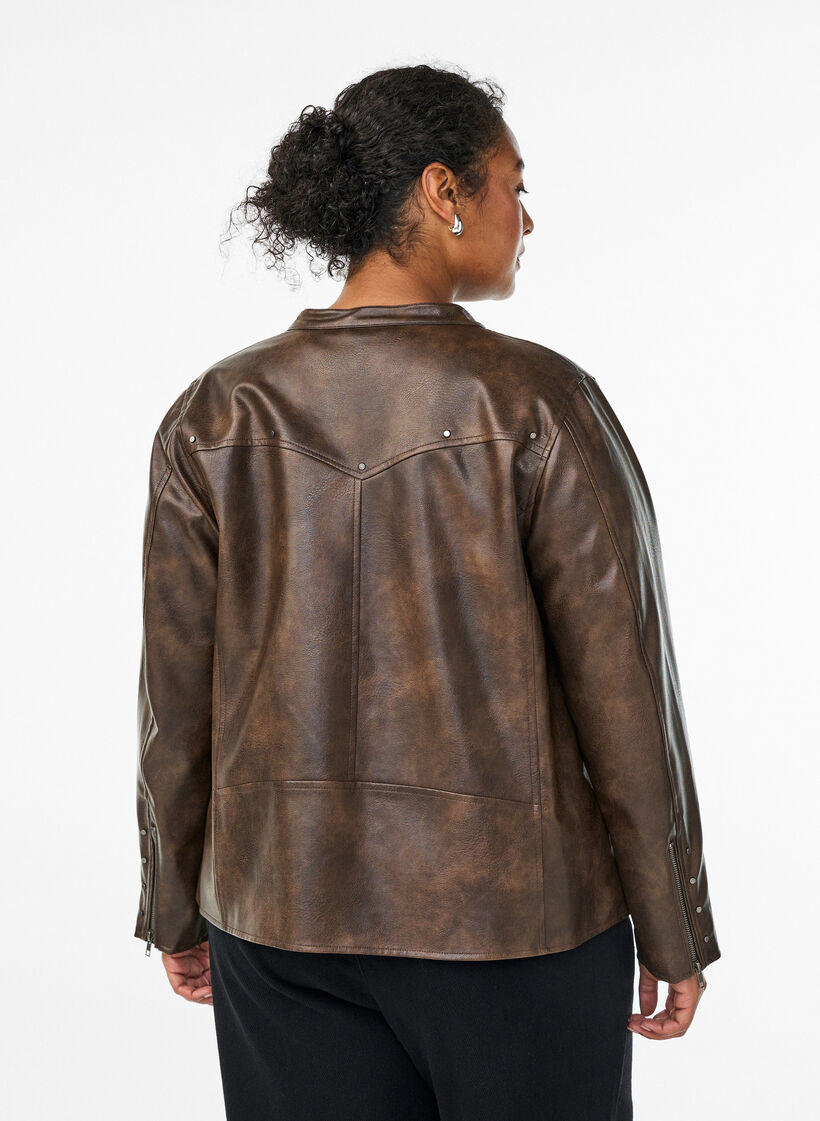 Faux leather jacket with studs and pockets, Brown, Model image number 2