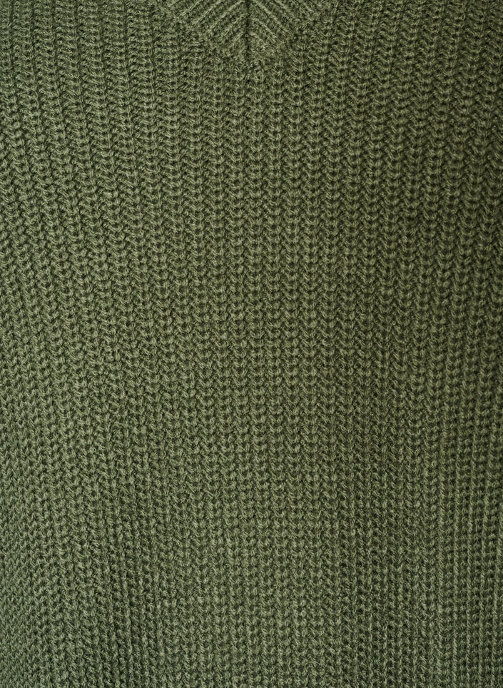 Long rib-knitted blouse with a V-neck, Green, Packshot image number 2