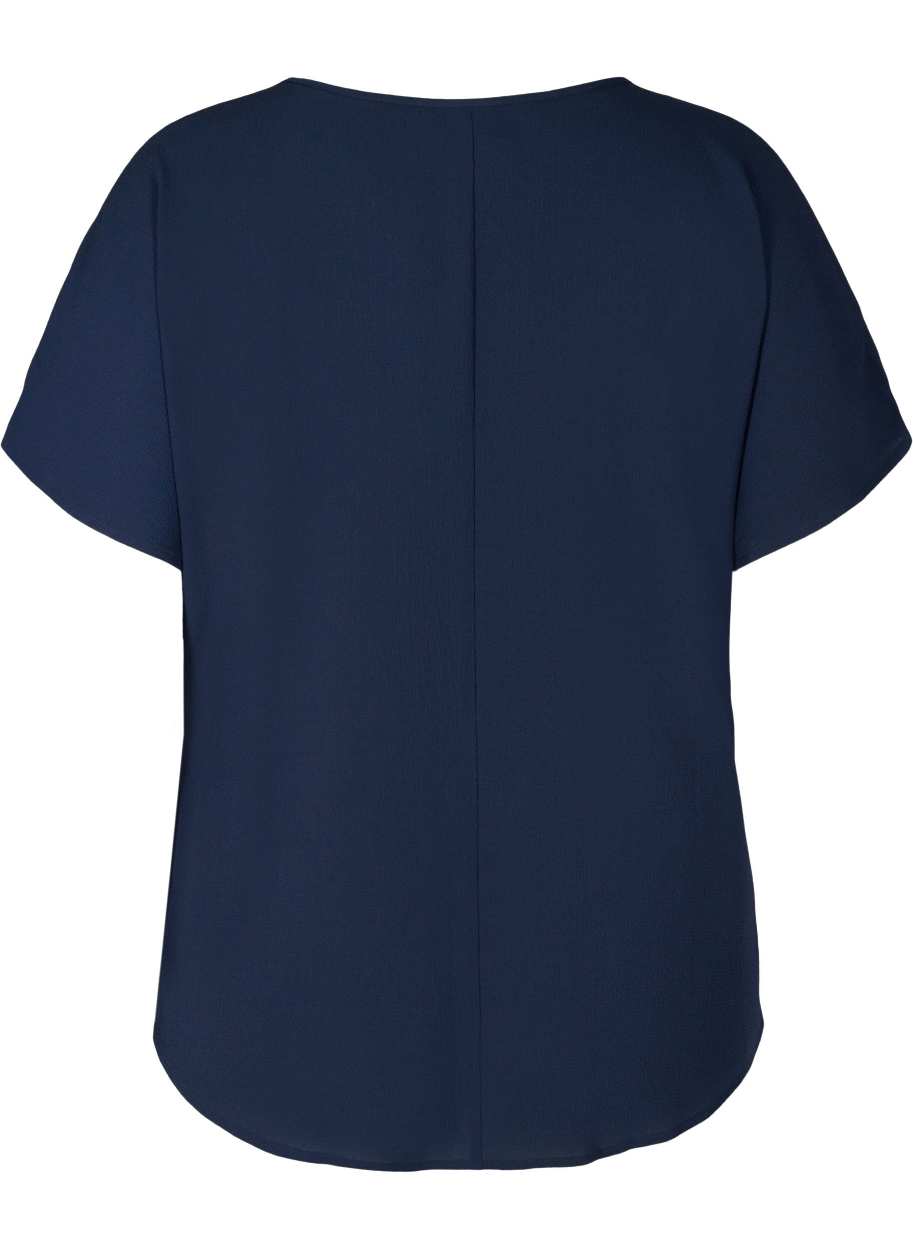 ZizzifashionBlouse with short sleeves and a round neckline, Blue, Packshot image number 1
