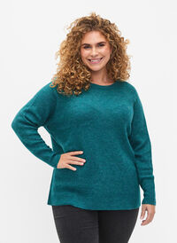 Melange sweater with round neck	, Deep Lake Mel., Model