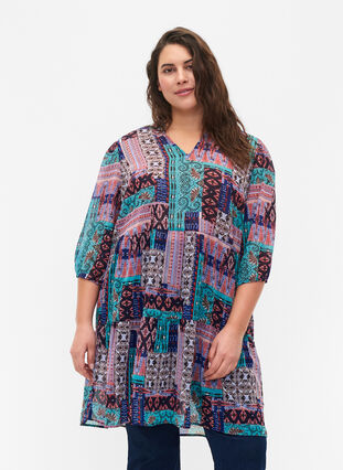 FLASH - Printed tunic with 3/4 sleeves, Multi Ethnic , Model image number 0