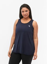 Plain-coloured sports top with round neck, Night Sky, Model