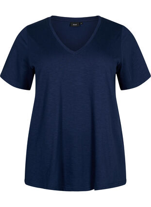Short-sleeved basic t-shirt with v-neck, Navy Blazer, Packshot image number 0