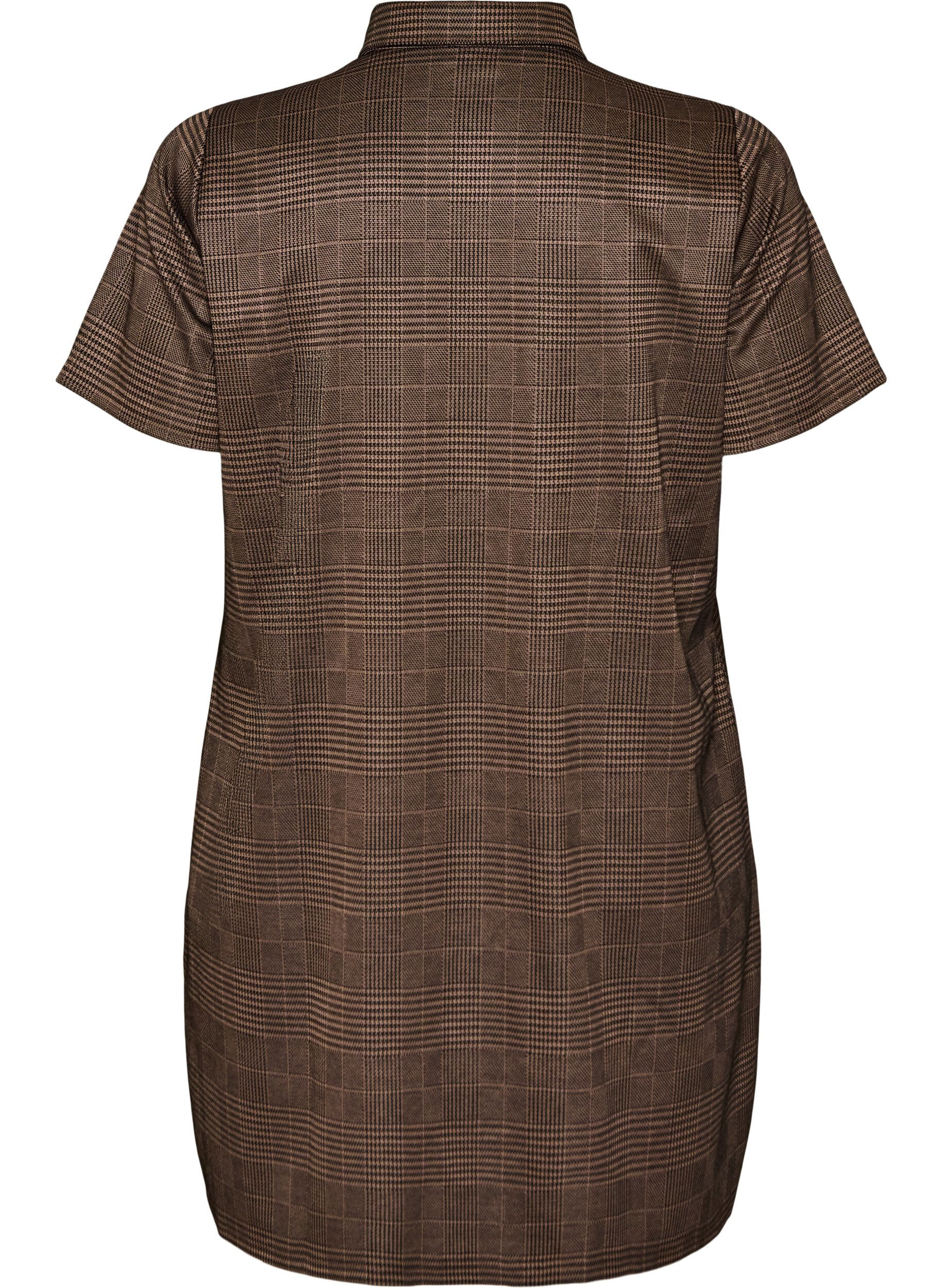 ZizzifashionShort checked dress with a shirt collar, Brown, Packshot image number 1
