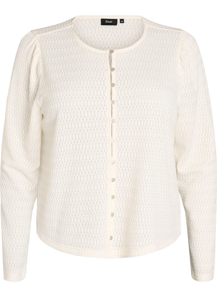 Blouse with textured pattern and button fastening, Vanilla, Packshot image number 0