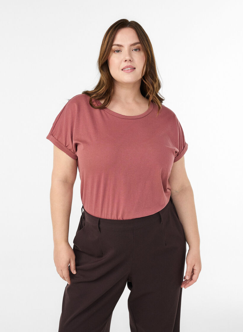 Short-sleeved cotton blend t-shirt, Rose, Model image number 0