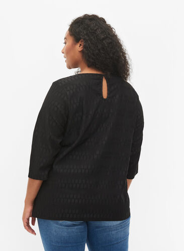 Patterned top with 3/4 sleeves, Black, Model image number 1