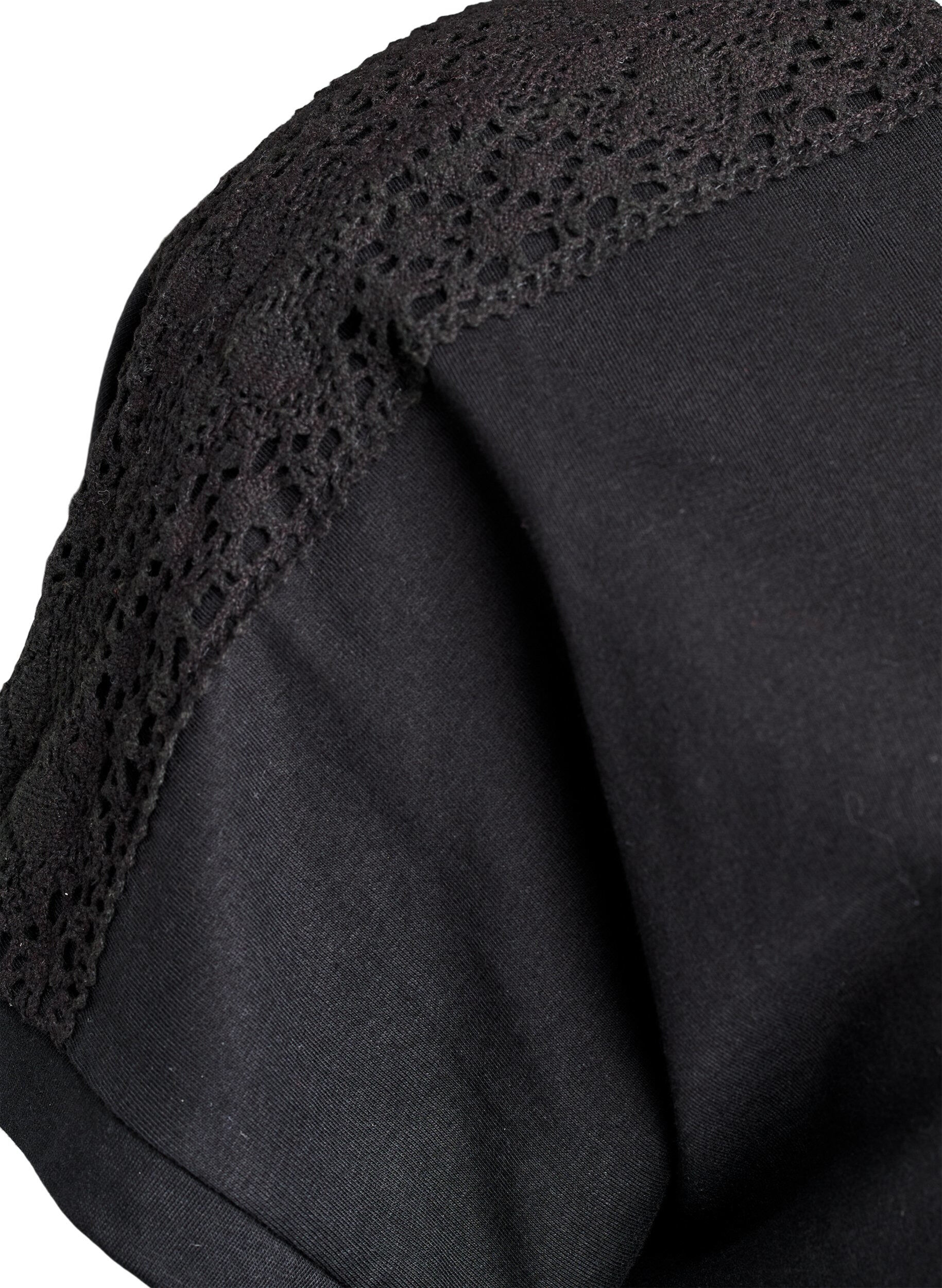 ZizzifashionCotton T-shirt with crochet detail, Black, Packshot image number 2