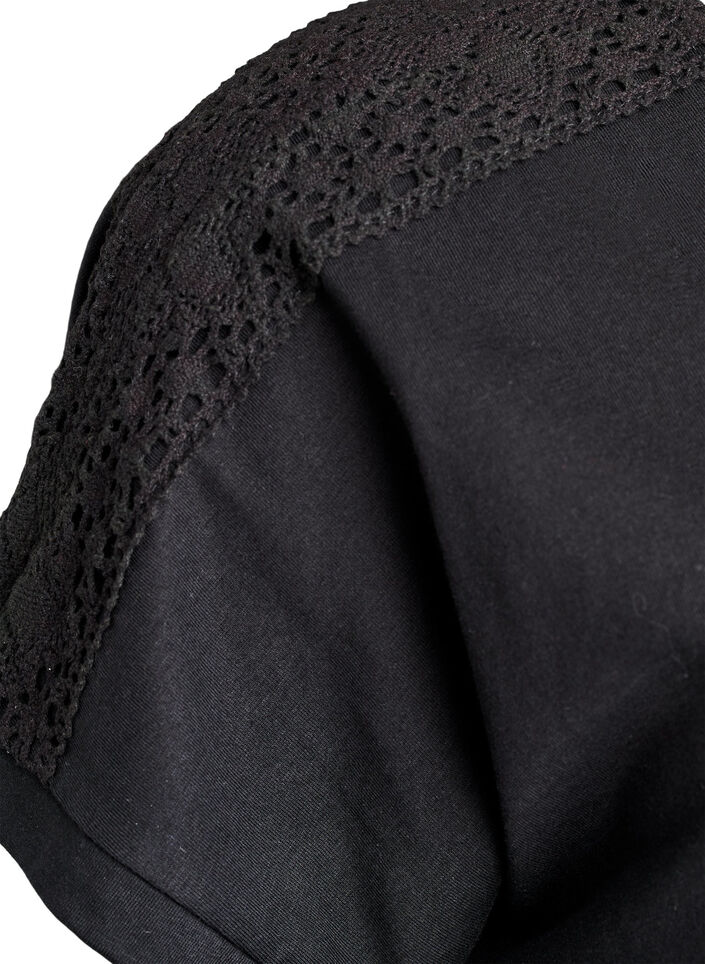 Cotton T-shirt with crochet detail, Black, Packshot image number 2