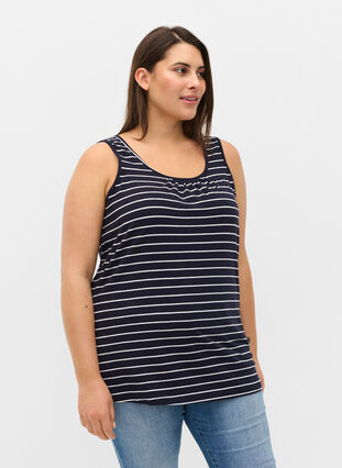 Striped cotton top, Blue Stripe, Model image number 0