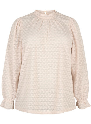 Long-sleeved blouse with patterned texture, Whisper Pink, Packshot image number 0