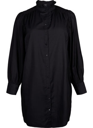 Viscose shirt dress with ruffles, Black, Packshot image number 0