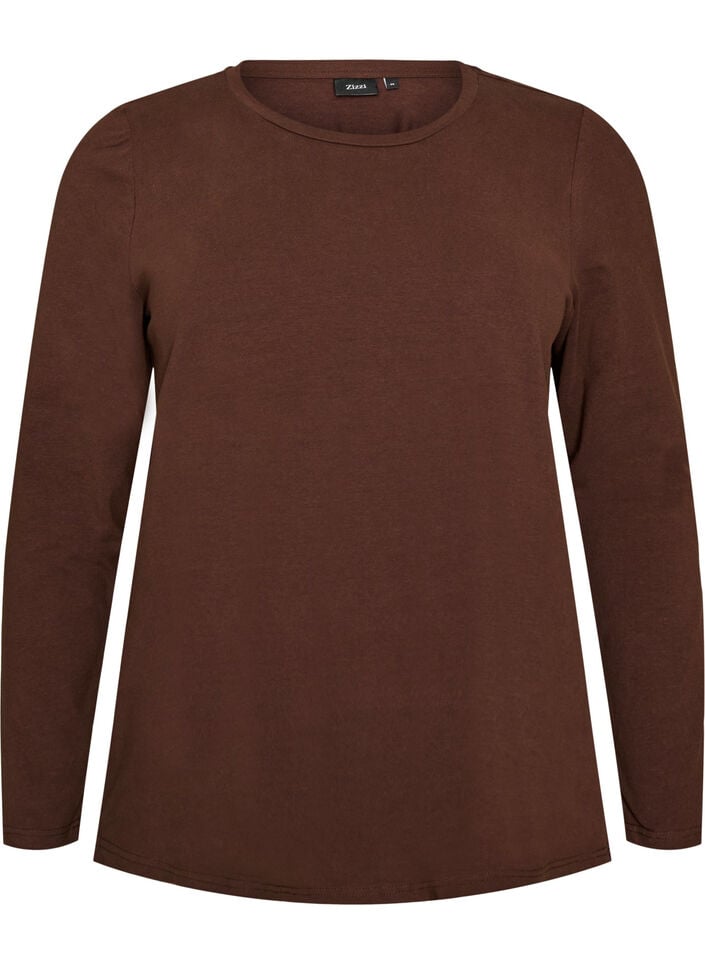 Basic jersey blouse with long sleeves, Brown, Packshot image number 0