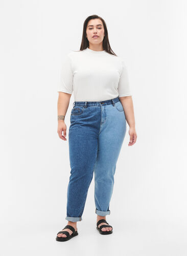 Two-tone Mille Mom Fit Jeans, Lt. B. Comb, Model image number 0