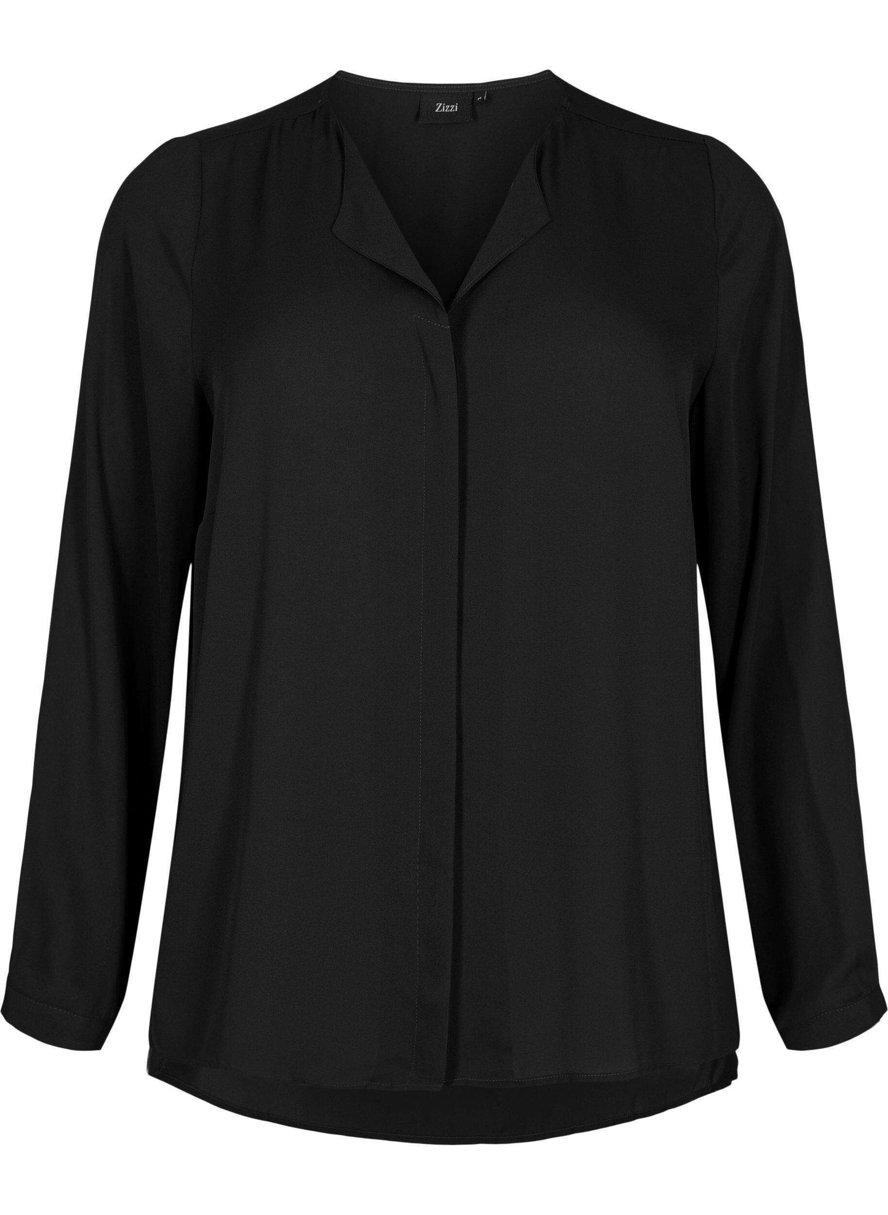 Solid colour shirt with vneck Black Sz. 4260 Zizzifashion