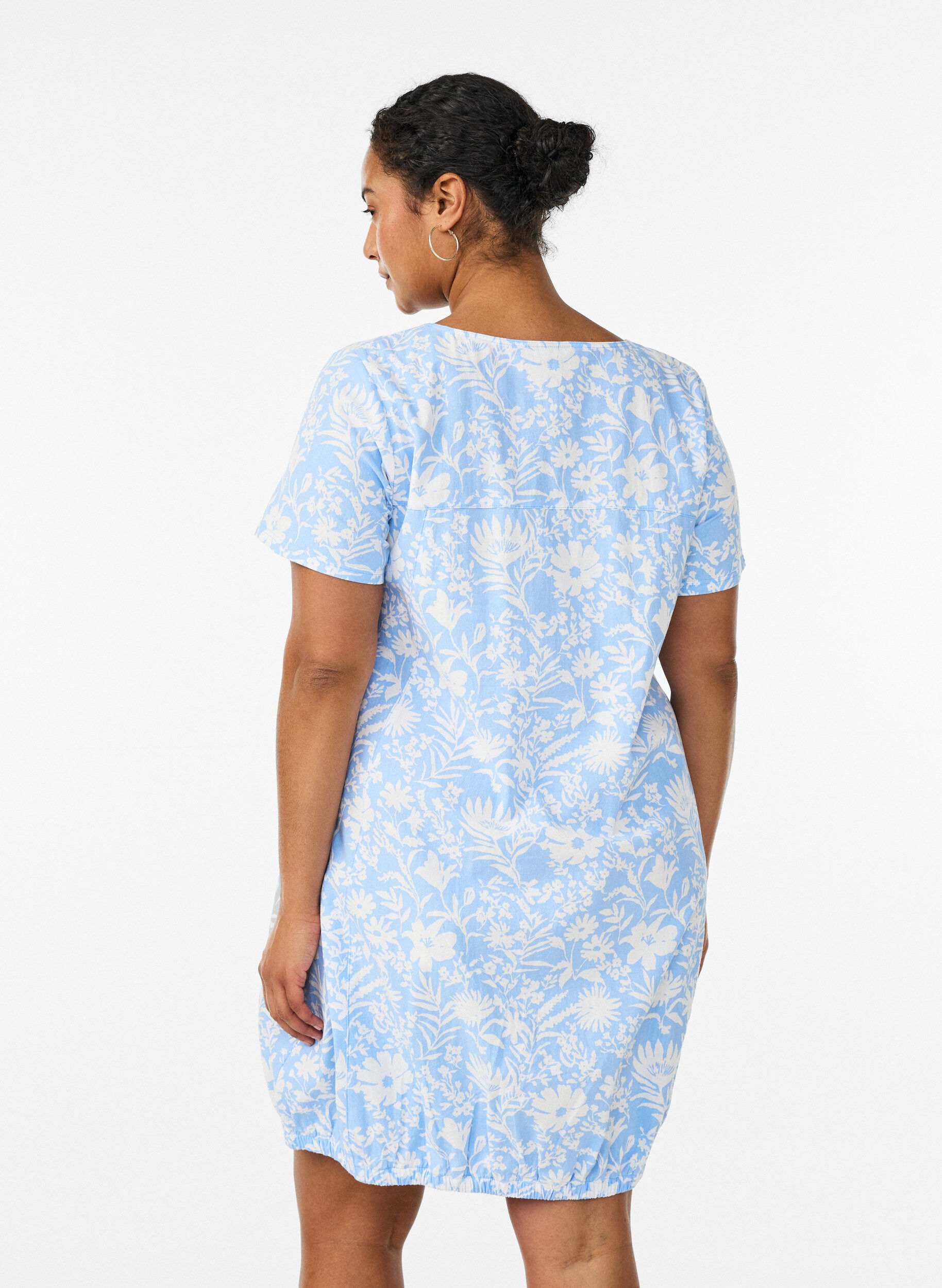 ZizzifashionShort-sleeved cotton dress with print, Vanilla, Model image number 2