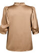 Satin-look blouse with 1/2 sleeves and a ruffle collar, Brown, Packshot image number 1